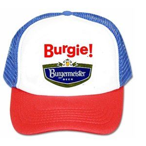 Vintage Burgie Burgermeister Beer Trucker Hat Mesh Hat Snap Back Cap Blue